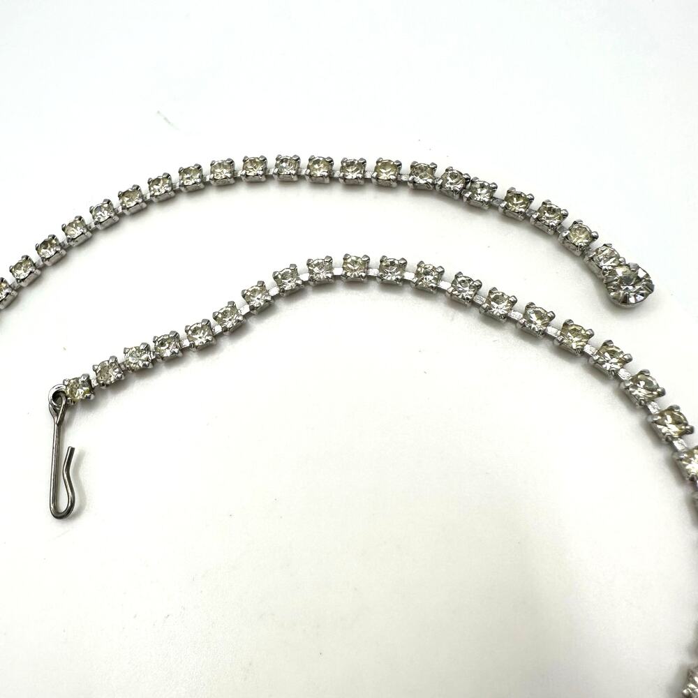 1950s vintage silver tone clear Montana blue glass rhinestones swag necklace - Picture 6 of 8